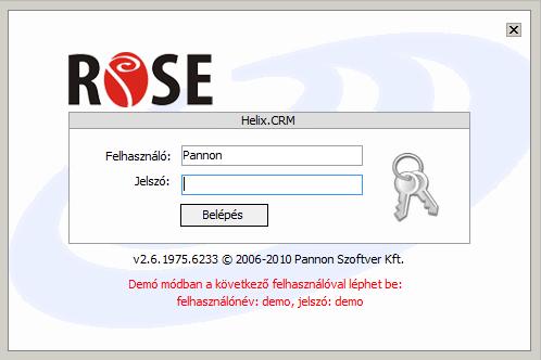 3. A HELIX.CRM PROGRAM MŰKÖDÉSE 3.1. Bejelentkezés A program indítása után az első képernyő a bejelentkező ablak.