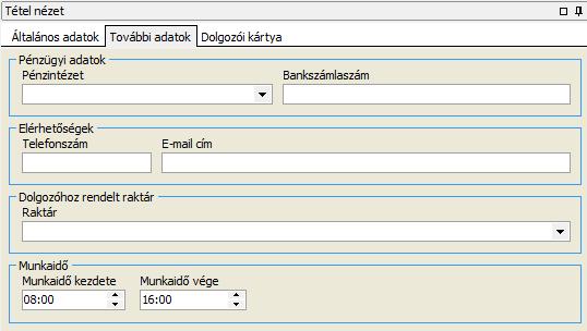 További adatok Ez alatt a fül alatt a dolgozó bankjának, bankszámlaszámának rögzítése történik.