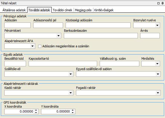 További adatok A cégre vonatkozó pénzügyi adatok nyilvántartása.