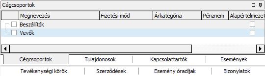 főcsoportba, mert később ez kimutatás készítésekor kavarodást okozhat. A megjelenő, és választható cégcsoportok karbantartása a Cégcsoportok ablakban lehetséges.