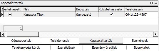 Kapcsolattartók A Kapcsolattartók fülön van lehetőség a cég kapcsolattartója elérhetőségeinek megadására.