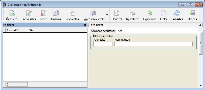 3.2.14. Cikkcsoportok Minden cikk besorolható egy cikkcsoportba, a későbbi hatékonyabb keresés érdekében. A cikkcsoportok meghatározása történik ebben az ablakban.