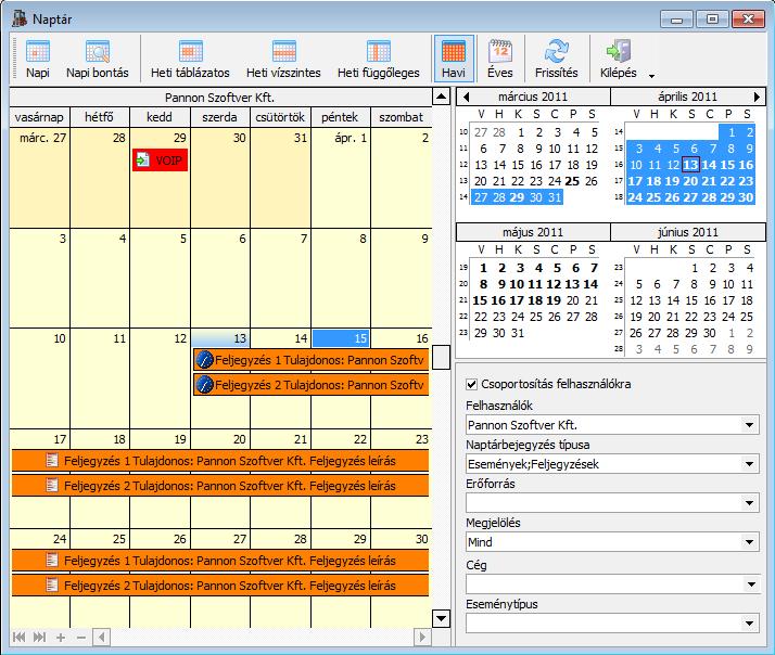 3.3.4. Naptár Az események naptári bejegyzésként jelennek meg ebben az ablakban. Az eseményeket napi, heti, havi, vagy éves nézetben jelenítheti meg.