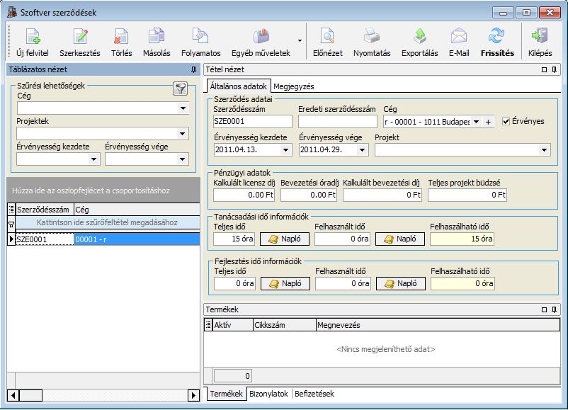 3.3.11. Szoftver szerződések A szoftver szerződések nyilvántartására, karbantartására szolgáló felület.