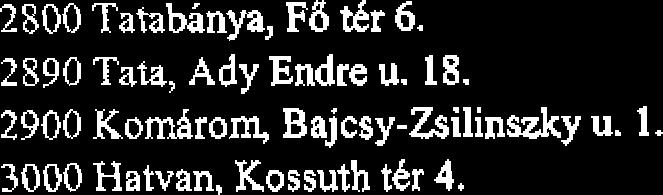 2800 Tatabinya, F8 dr 6. 2890 Tata, Ady Endre u. 18.