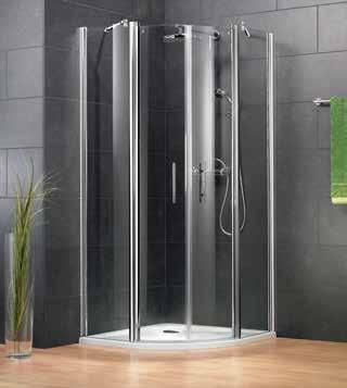 NEW STYLE negyedköríves zuhanykabin 5 mm-es biztonsági üveg modern rúdfogantyú kifelé-befelé nyíló ajtókkal ÚJ!