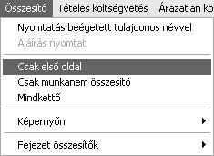 Ennek eredményeképpen a képernyőn megjelenik a főösszesítő nyomtatási képe. Amennyiben elégedett, akkor azt kinyomtathatja.