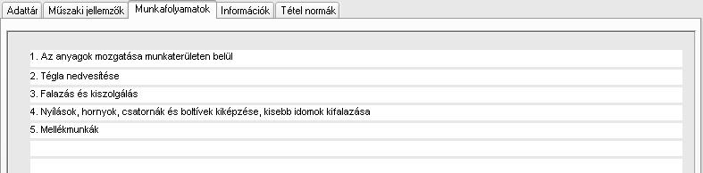 Az Információk fülön a tételhez kapcsolódó egyéb információ található meg. A Tétel normák fülön a tétel normaösszetevőit tekintheti meg (ez a funkció csak a GOLD és SILVER verzióban működik).