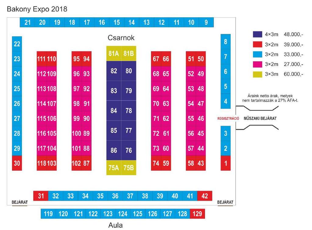 Alaprajz Az stand/ standok száma: Az stand bérleti díja (nettó): Kiállítói karszalag, installáció kiegészítők és bútorok * Ft/db + ÁFA További kiállítói karszalag 1.000 Pult (50 x 100 x100 cm) 4.