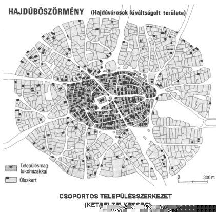 halmazfalu: szabálytalan alaprajzú telkek és utcák hálózata kerek vagy