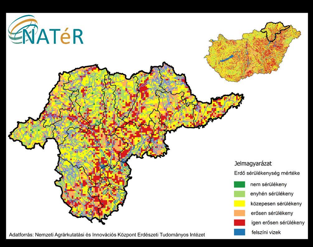 34. ábra: Erdők sérülékenysége Borsod-Abaúj-Zemplén megyében Forrás: NATéR Borsod-Abaúj-Zemplén megye erdős területei, országos összehasonlításban a közepesen érzékeny kategóriába esnek.