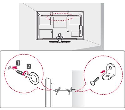 Csatlakoztassa a Kensington biztonsági rendszer kábelét a TV-hez, illetve az asztalhoz. 1 Helyezze a szemescsavarokat vagy a rögzítőelemeket és a csavarokat a TV hátlapjába és húzza meg őket szorosan.