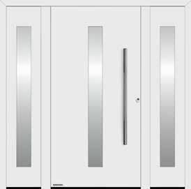 Házbejárati ajtó kettő oldalelemmel, motívumos betétek az oldalelemekben (ThermoSafe)