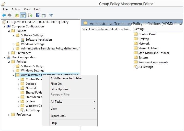 3. A fájl megnyitása után a Classic Administrative Templates (ADM) [Csoportházirendkezelésszerkesztőben] megjelenik a Group Policy Management Editor [Klasszikus felügyeleti