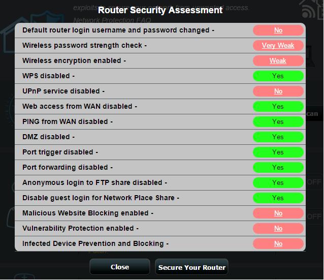 FONTOS! A Yes (Igen)jelölésű elemek a Router Security Assessment (Router biztonsági felmérése) oldalon biztonságosnak tekinthetők.