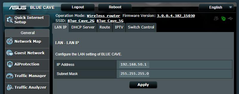 4.2 LAN 4.2.1 LAN IP A LAN IP képernyő lehetővé teszi a vezeték nélküli router LAN IP beállításainak módosítását. MEGJEGYZÉS: A LAN IP-cím bármilyen módosítása tükröződik a DHCP beállításokon.