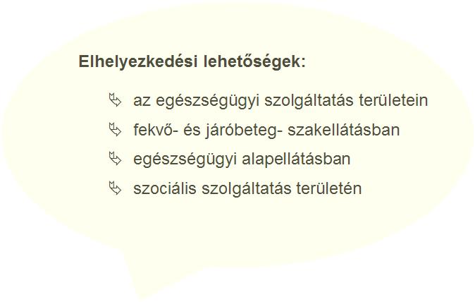 Elhelyezkedési lehetőségek: az egészségügyi szolgáltatás területein fekvő- és járóbeteg- szakellátásban egészségügyi alapellátásban szociális szolgáltatás területén Jelentkezési lap beszerezhető az