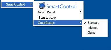 >Preferences (Preferenciák) panelben, a menü látható lesz. A Context Sensitive menu (helyi menü) négy lehetőséget tartalmaz: SmartControl Lite Ha kiválasztják, látható az Névjegy képernyő.
