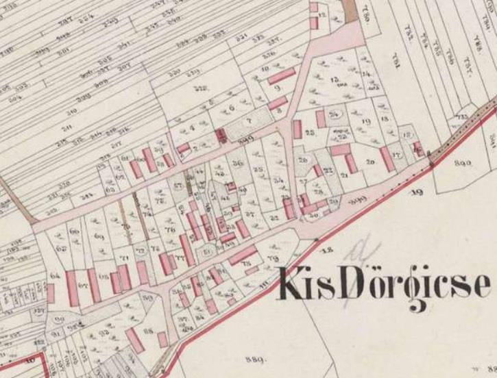 4.3 Kisdörgicse ófalu területe a lehatárolt terület napjainkban Kisdörgicse az 1850-es években A terület: Felsődörgicsétől alig párszáz méterre, a műemlékhíd és a