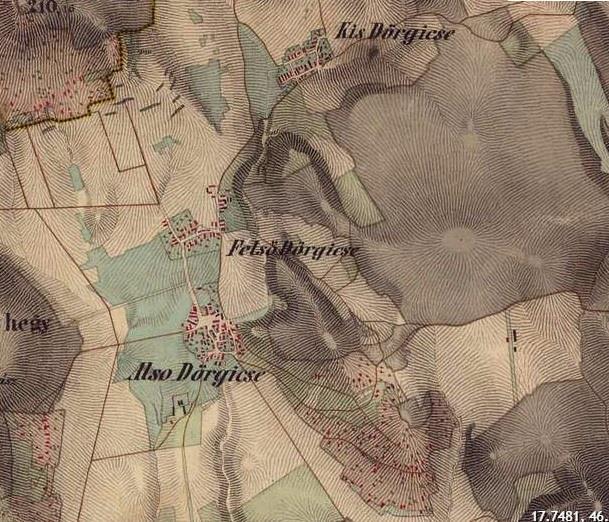 A második katonai felmérés térképe (1806-1869) rend lényeges föld adományban részesült, így jelentős birtokai lettek Dörgicsén és környékén.