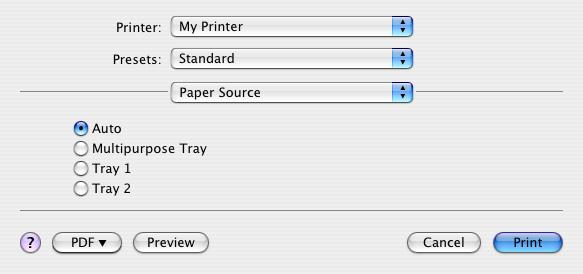 Paper Source (Papírforrás) Ezzel a beállítással a nyomtatási feladathoz használt