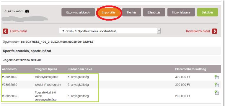 Az excel egyes mezőihez legördülő menü tartozik, melyből kiválaszthatók a lehetséges opciók.