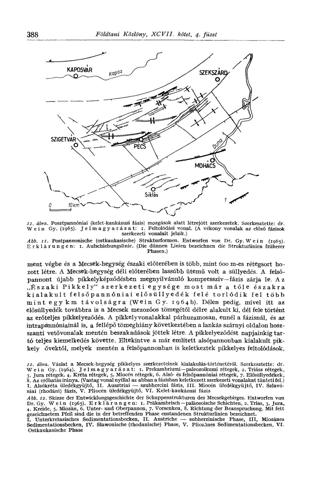 388 Földtani Közlöny, XCVII. kötet, 4. füzet 11. ábra. Posztpannóniai (kelet-kaukázusi fázis) mozgások alatt létrejött szerkezetek. Szerkesztette: dr. Wein Gy. (1965). Jelmagyarázat: 1.