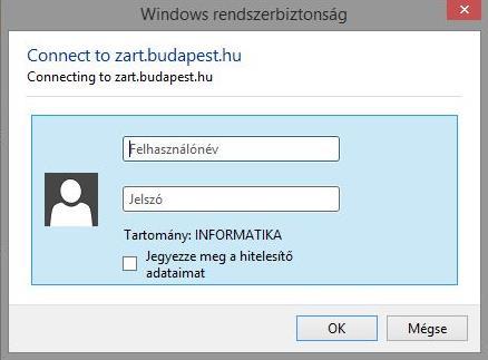A felületre az Informatikai Főosztály által generált jelszó és felhasználónév