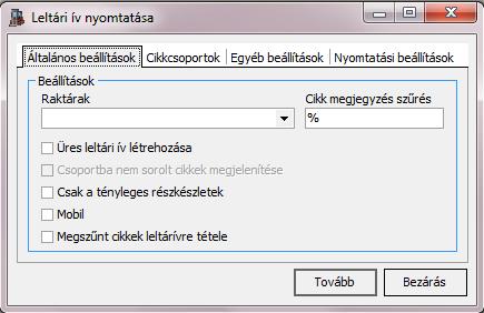 3.6.6. Leltár 3.6.6.1. Leltári ív nyomtatása Üres leltári ív nyomtatására, valamint Leltári bizonylat automatikus létrehozására van lehetőség, a beállításoknak megfelelően.