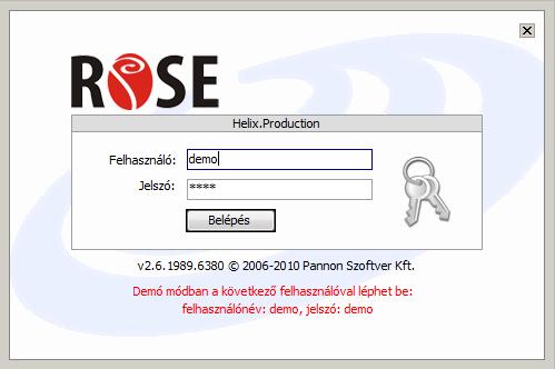 3. A HELIX.PRODUCTION PROGRAM MŰKÖDÉSE 3.1. Bejelentkezés A program indítása után az első képernyő a bejelentkező ablak.