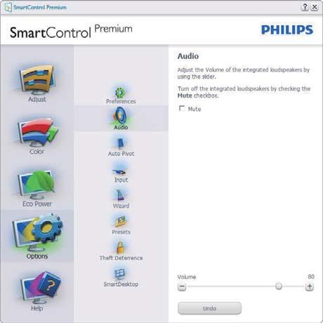 Az Enable Context (Helyi menü engedélyezése) menün láthatóak a SmartControl Premium választható beállított érték választása) és Tune Display A Disabled (Letiltva) választásával eltávolíthatja a