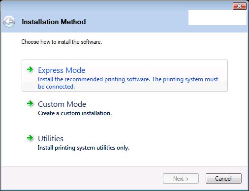 Express Mode (Gyors telepítés) Express Mode (Gyors telepítés) esetén a telepítő automatikusan felismeri a nyomtatót, amikor azt bekapcsolják.