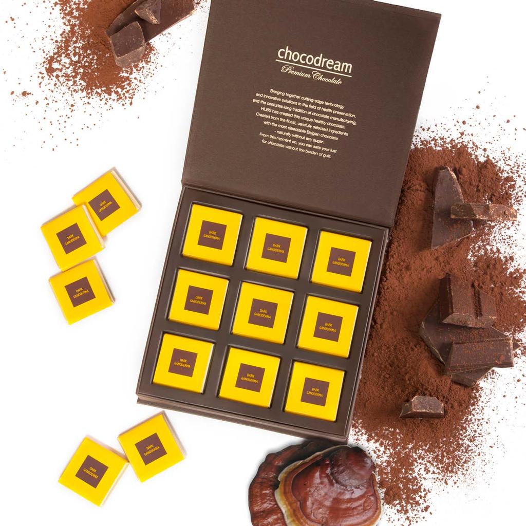 NEW Sugar Free Dark Chocolate with Ganoderma and Humic Acid Minőségi belga étcsokoládéból készült, ganodermával, huminsavval dúsított és természetesen nem tartalmaz hozzáadott cukrot.