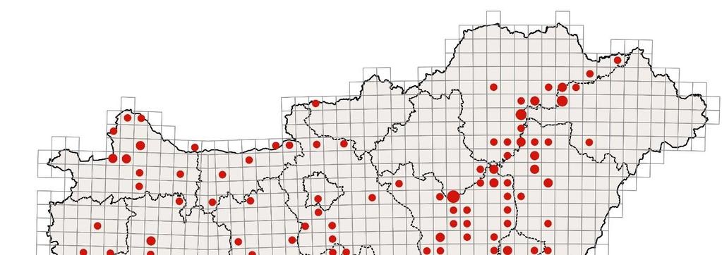 11. ábra: A rétisas fészkelő állomány területi eloszlása a 2017-ben felderített aktív fészkek alapján Az országos koordinátori teendőket (az adatbázis töltése, terepi kiszállások, helyi koordinátorok