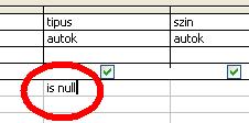 kell írni az : NOT LIKE  kell írni az : IS NULL Nem üres
