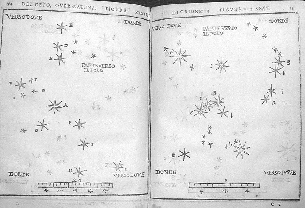Az első figurátlan csillagtérképek Alessandro Piccolomini: Sfera del mondo e Delle stelle fisse (A világ szférája és az állócsillagok), 1540 csillagképenként külön ábra nincsenek figurák