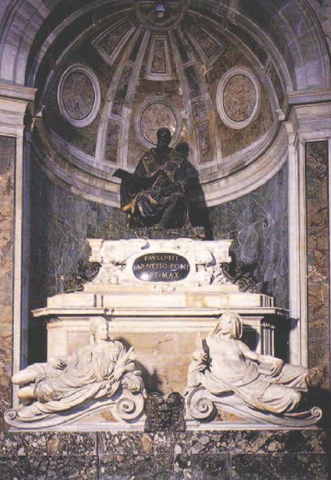 6. ábra. III. Pál síremléke 7. ábra. VIII. Orbán síremléke ték. A síremlékről lemaradt két mellékalak (a Béke és a Bőség szobra) a farnese-palotába került. III. pál abban az 1544-ben talált fekete márvány szarkofágban nyugszik, amely Honorius császár feleségéé, Máriáé volt, de a pápa lefoglalta a saját részére.
