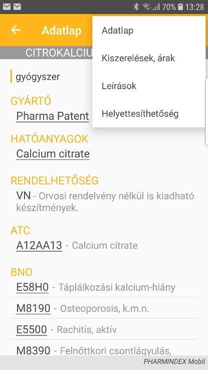A hatóanyag nevére kattintva megjeleníthető az összes, adott hatóanyagot tartalmazó készítmény listája Az ATC-kódra kattintva megjeleníthető az összes, adott ATC-kategóriába tartozó termék listája