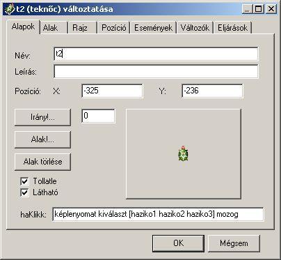 Esemény ha Klikk t2 teknőcre jobb katt.