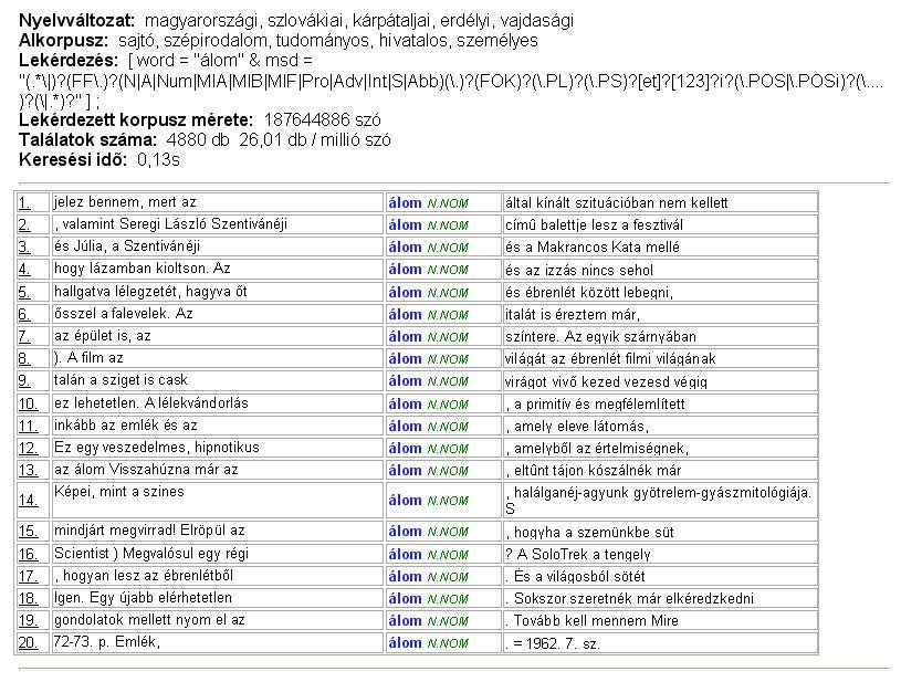 10. kép KWIC indextételes megjelenítés a magyar nyelvi korpuszból 3.3.5.KWOC index A kulcsszavas indexek elterjedt típusa a KWOC index is.