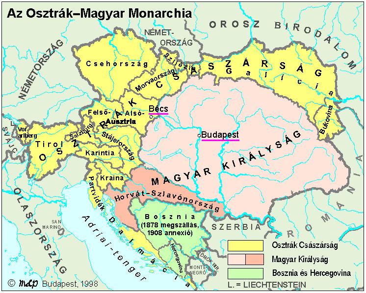 Osztrák Magyar Monarchia (1867-1918) térképe