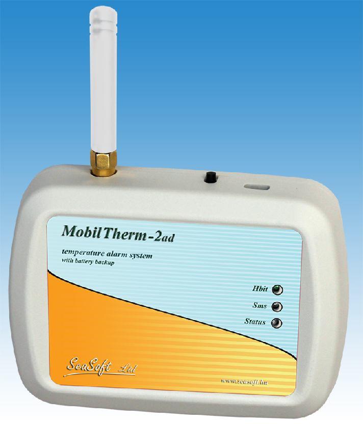 MobilTherm 2ad 2 bemenets, 2 kimenetes GSM távhőmérő és hőfokriasztó modul belső akkumulátorral A MobilTherm-2ad távmérésre, távjelzésre és távműködtetésre kifejlesztett ipari GSM alapú hőfokjelző és