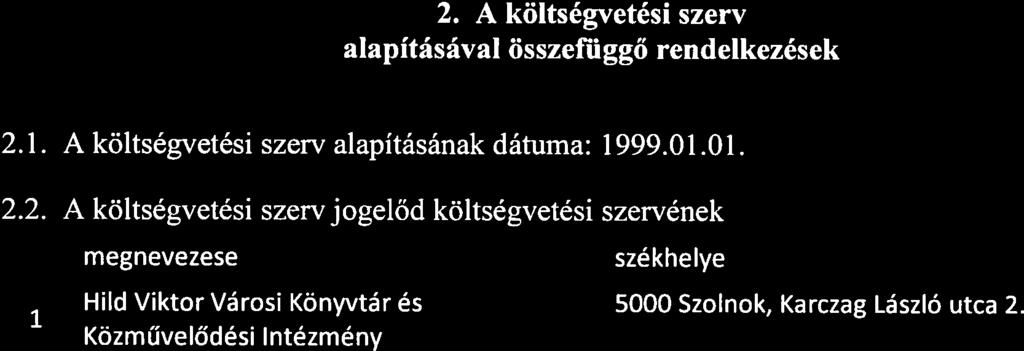 1.1. megnevezése: Verseghy Ferenc Könyvtár és Közművelődési Intézmény 1.1.2. rövidített neve: Verseghy Ferenc Könyvtár 1.2 A költségvetési szerv idegen nyelvű megnevezése 1.2.1 angol nyelven: Verseghy Ferenc Library and Cultural bstitute 1.