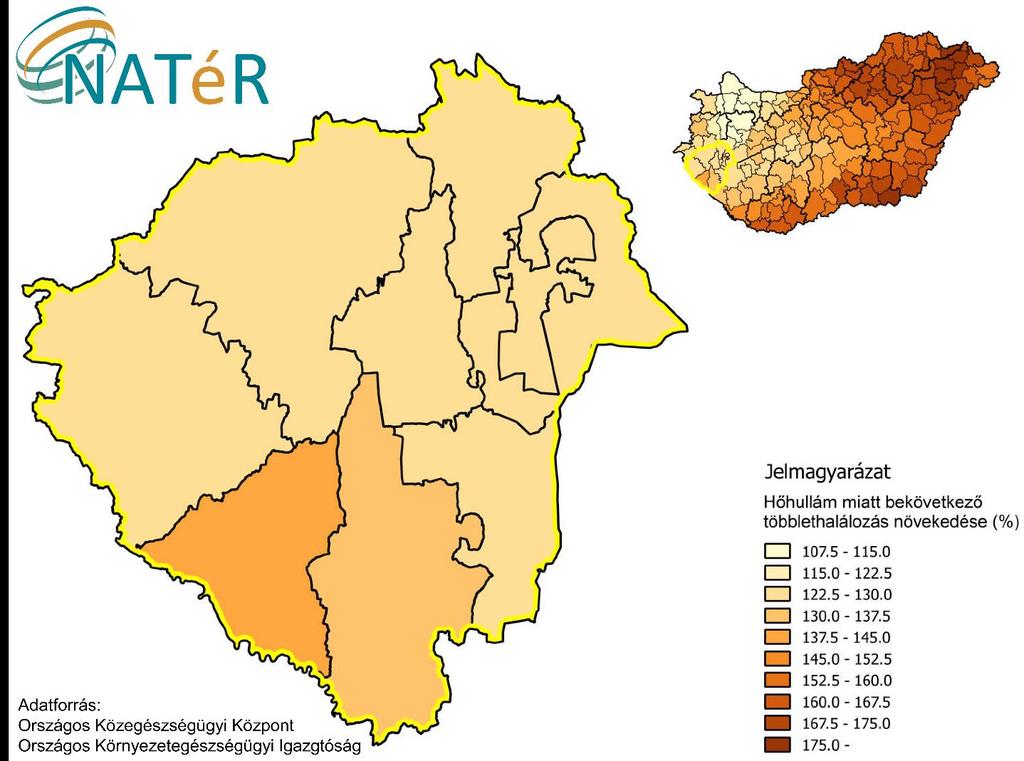 21. ábra: Zala megye hőhullámokkal szembeni veszélyeztetettsége Forrás: Nemzeti Alkalmazkodási Térinformatikai Rendszer A felsoroltak közül a