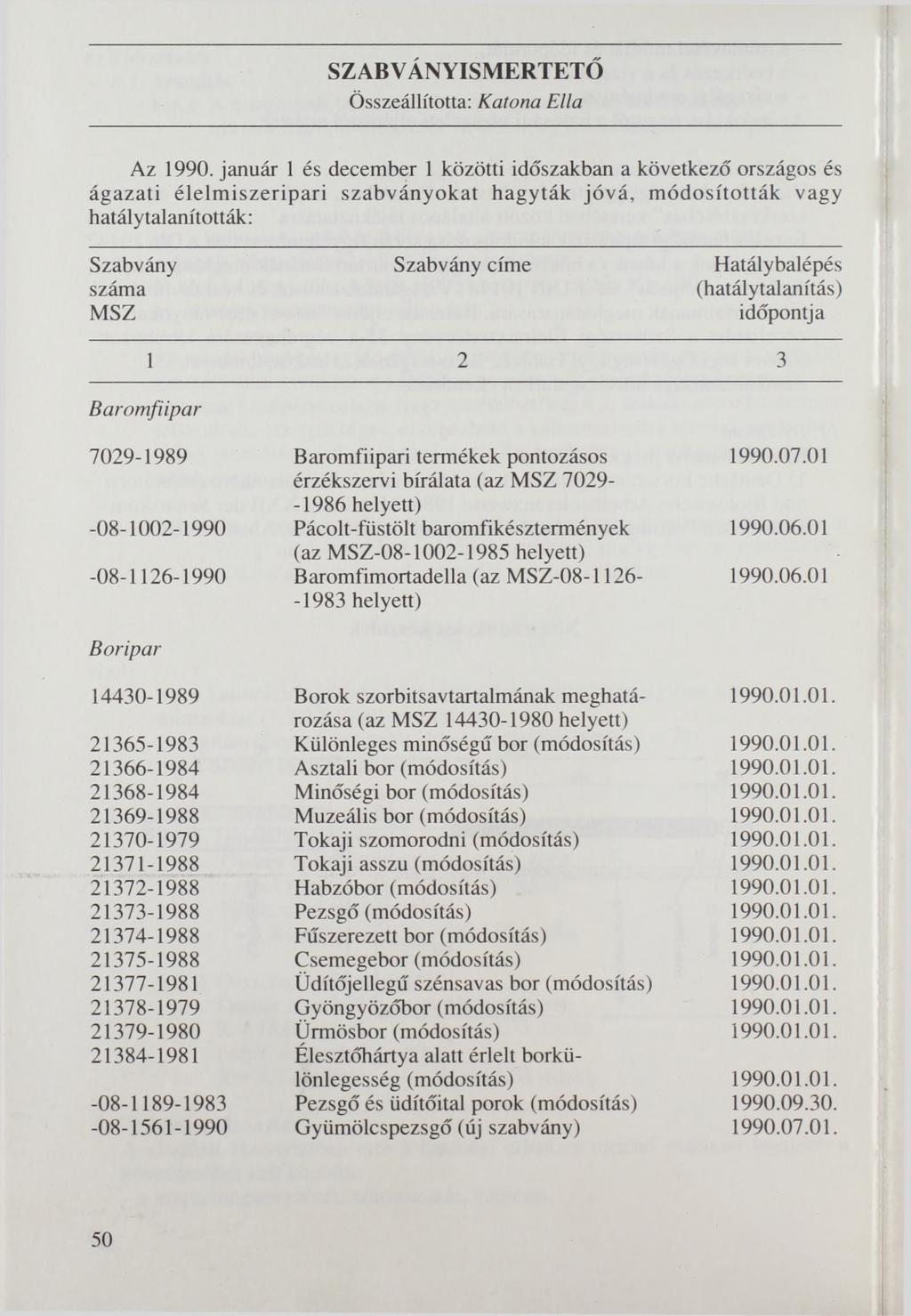 SZABVÁNYISMERTETŐ Összeállította: Katona Ella Az 1990.