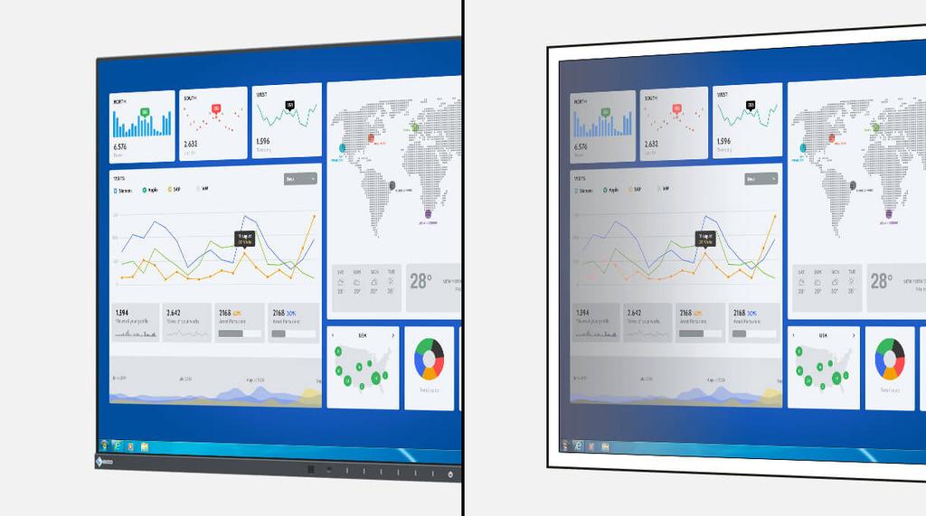 EIZO monitor Hagyományos monitor 10 bites LUT a pontos színvezérlés érdekében Kimagasló képminőség IPS panel alkalmazásával A monitor rendelkezik a kiváló képminőséghez szükséges három