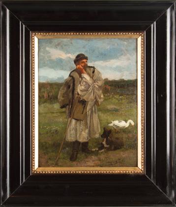 Knopp Imre (1867-1945) Hímzés / Needlework olaj, vászon / oil on canvas 54 x 65 cm Jelezve jobbra