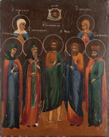 század vége / Greek icon painter, end of the 19th century Krisztus apostolok és szentek körében / Christus with