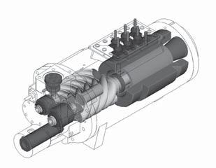 Működési elv A kompresszormotor A kompresszor rotorjait közvetlenül hajtja meg egy kétpólusú, hermetikus, indukciós motor (3600 ford/perc 60 Hz-en, 3000 ford/perc 50 Hz-en).