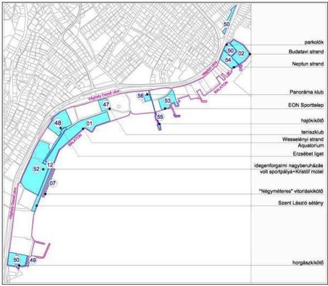 BALATONALMÁDI VÍZPART-REHABILITÁCIÓS TANULMÁNYTERV MÓDOSÍTÁSÁT MEGALAPOZÓ TERV 20 Parti sáv akcióterület Forrás: Balatonalmádi város Integrált Településfejlesztési Stratégiája A Balaton-part a város